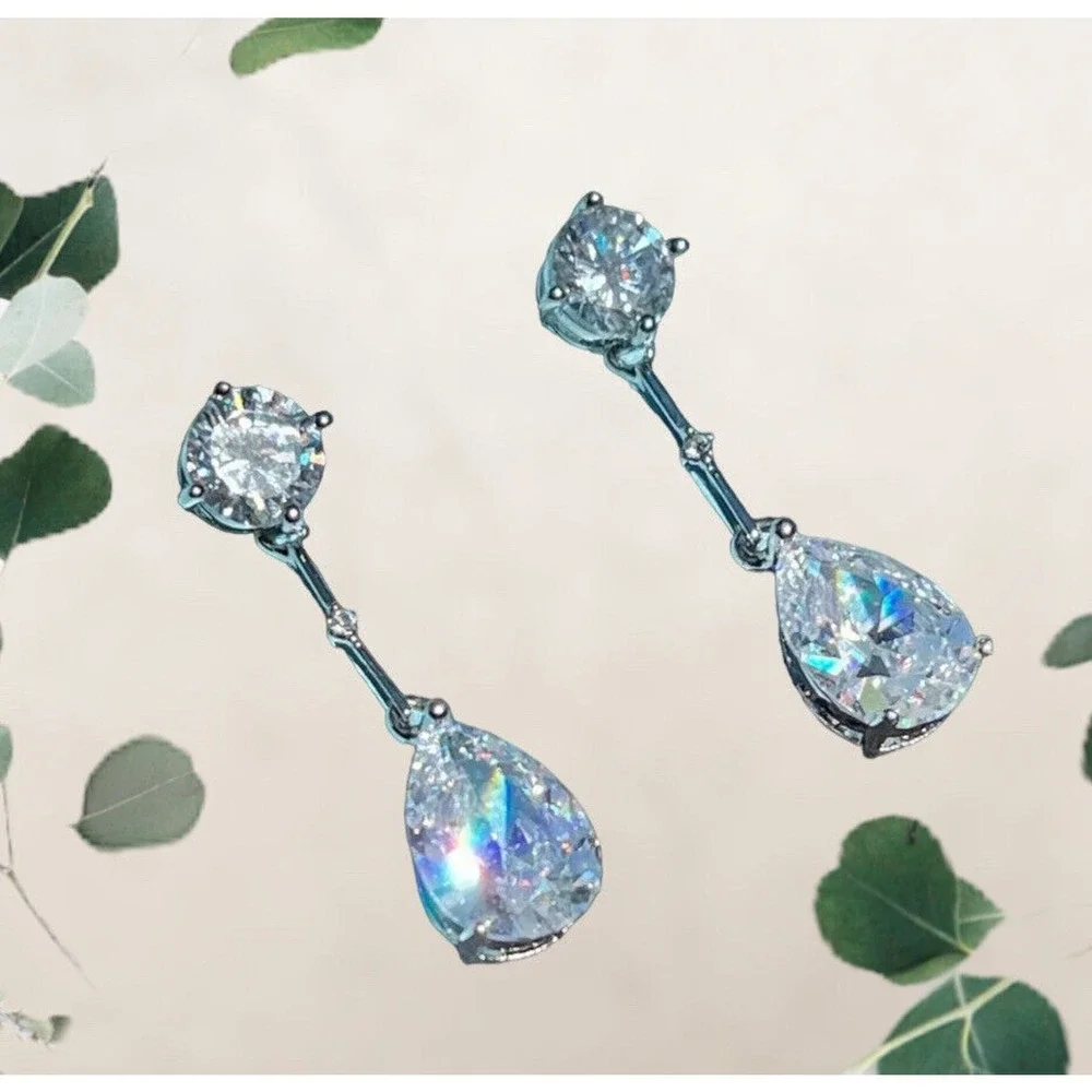 Monet Pear Shape Drop Earrings CZ Glam Wedding Holiday‎ Bride Elegant Bling